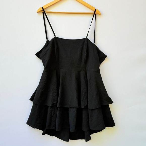NEW Halara Womens 1X Black Tiered Ruffle Spaghetti Strap Open Tie Back Top Shirt - Picture 1 of 6